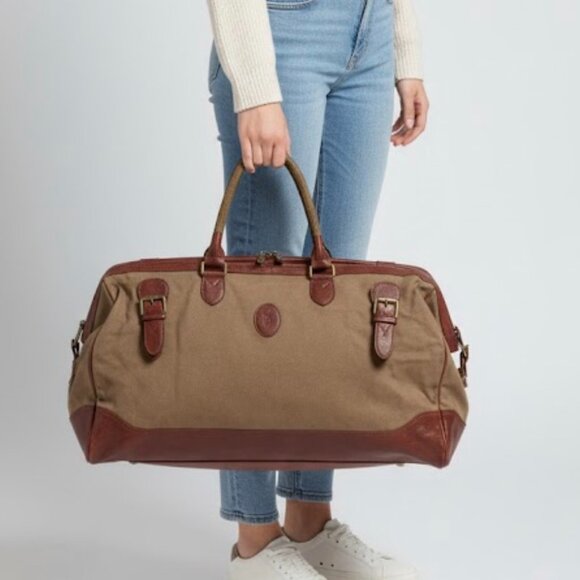 Vintage Polo Ralph Lauren Canvas Leather Large Duffel Travel Bag - Picture 1 of 9